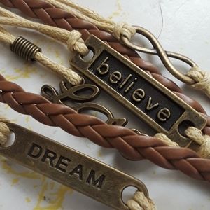 Women's Brown leather and gold Believe bracelet